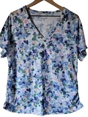 Lane Bryant Floral V-Neck Tee - Blue, Green, Pink Gathered Sides 18/20 NWT